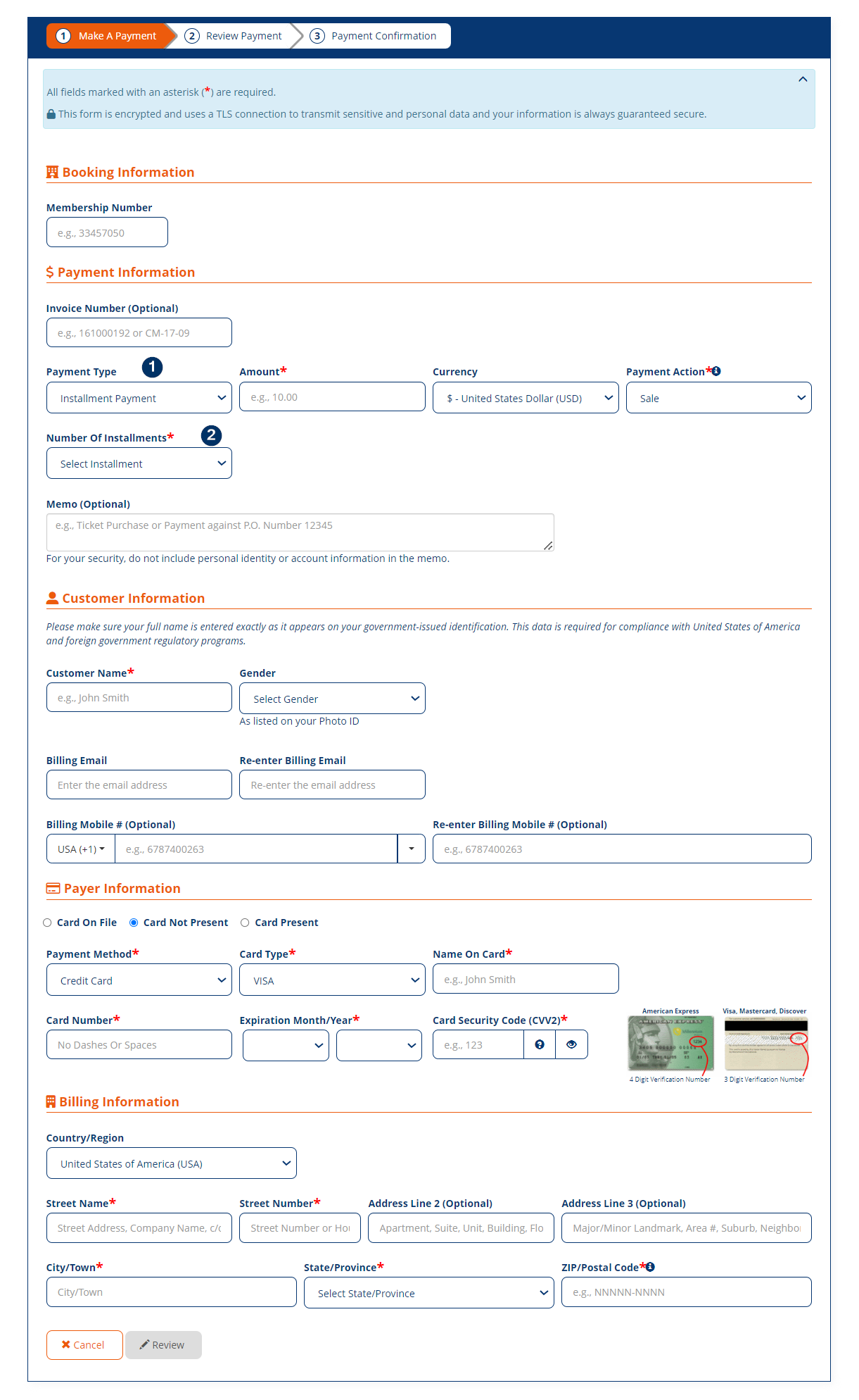 Make A Payment screen